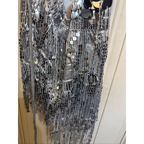 Women's Embellished Sequin Open Back Halter Sleeveless Beyonce Dress Silver XS - Picture 3 of 9